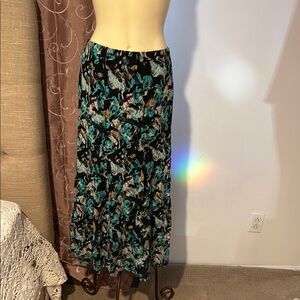 Black and Blue Maxi Pencil Skirt with Pleats